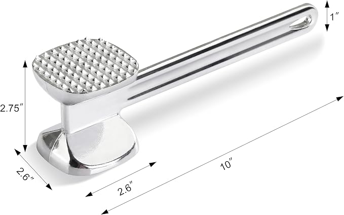 New Star Foodservice Heavy Duty Cast Aluminum Meat Tenderizer, 10 Inch Dual-Sided Meat Mallet and Pounder, Restaurant Grade Tenderizer for Steak, Chicken, Pork, Beef, and BBQ Prep