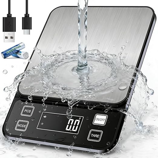 Waterproof Kitchen Scale, 5kg/11lb Food Scale Precisely Measures Grams and Ounces for Baking and Cooking, Stainless Stee Digital Scale with Backlight for Food