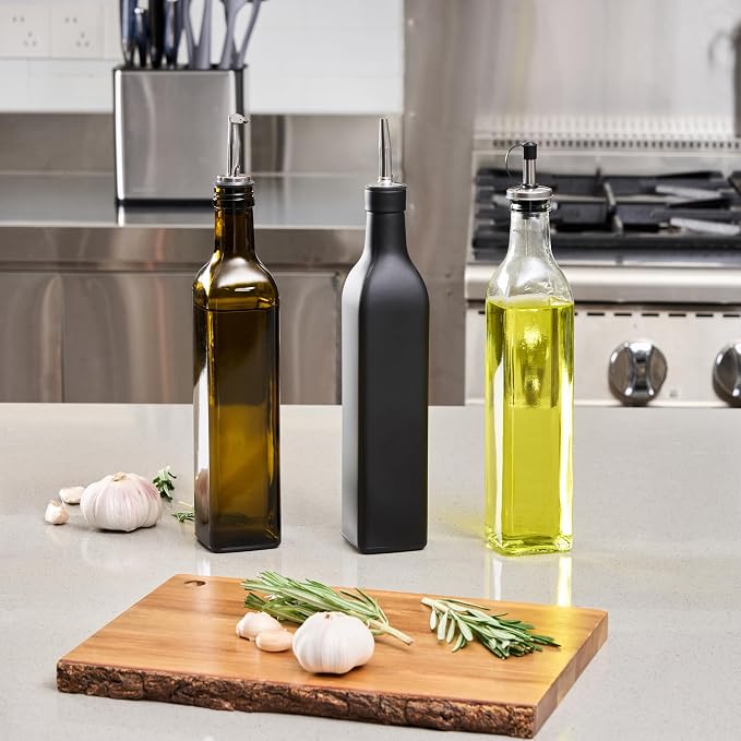 Restaurantware-Chef 101 16.9 Ounce Olive Oil Dispenser, 1 Kitchen Oil Dispenser Bottle - With Stainless Steel Pourer, Non-Leaking, Amber Glass Pourer, For Cooking Or Salad Dressings