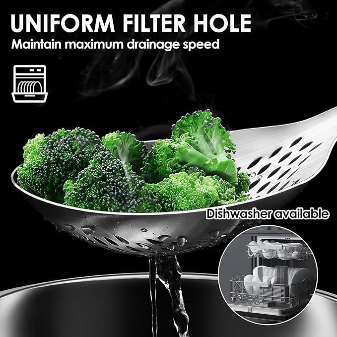 2 Pcs Skimmer Slotted Spoon, Skimmer Spoon, 16.4" Strainer Spoon Pasta Strainer/Frying Spoon with Anti Scald Wood Handle, Heat Resistant Skimmer Ladle Spoon for Cooking, Kitchen Metal Scoop Colander