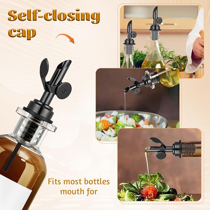 2 PCS Oil Dispenser Spout, Oil Spout, Liquor Bottle Pourers, Weighted Stainless Steel PourerSpout, Vinegar, Syrup and Alcohol Dispenser, Black