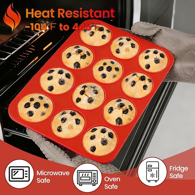 CAKETIME Silicone Muffin Pan 3 Pack Regular 12 Cup Muffin Tin for Baking Banana Muffins Cupcakes Egg Muffins