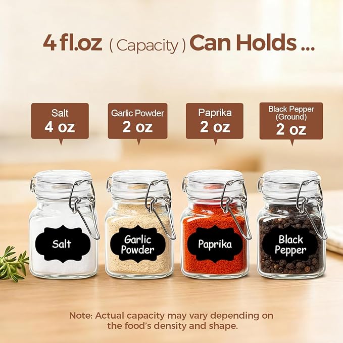 ComSaf Square Small Glass Spice Jars with Airtight Lids 4 oz 12 Pack Pantry | Honey herbs, Farmhouse pantry organization, Mini favor jars, Labels included, Funnel included, Kitchen storage, Snacks