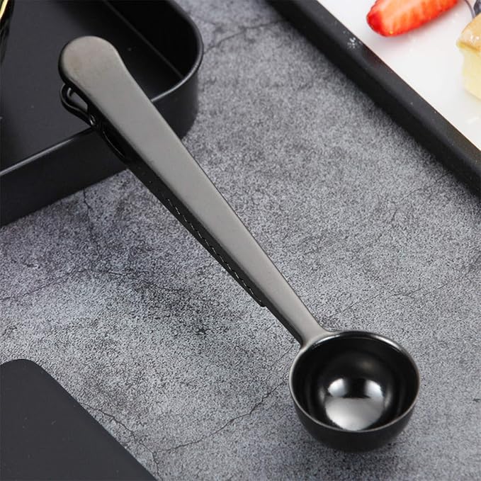 3 PCS Coffee Scoop with Clip Black2 in 1 Stainless Steel 1 tbsp Ground Measuring Spoon with Bag Clip for Coffee Tea