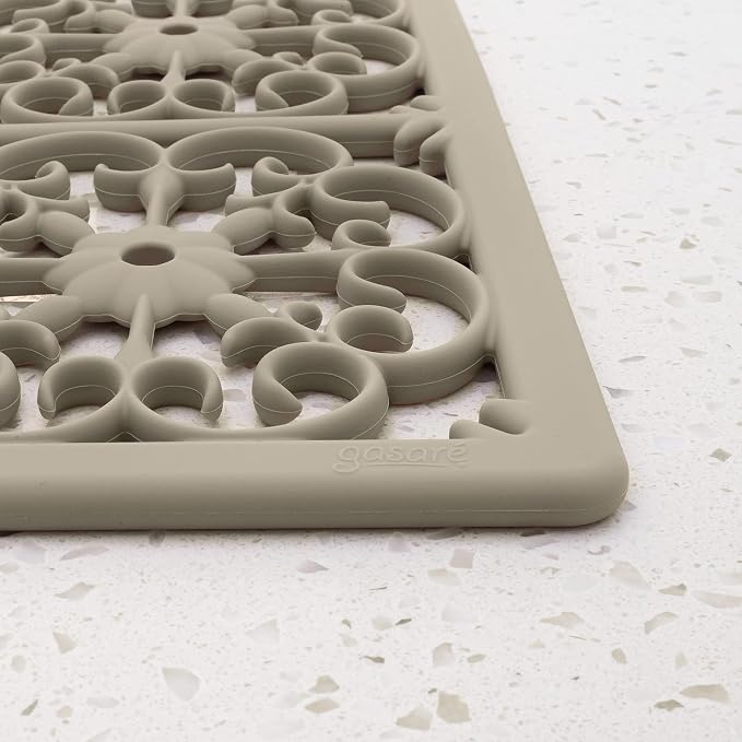 GASARÉ, Extra Large, Thick, Silicone Trivet for Hot Dishes, Pots, and Pans, Heat Resistant Mat for Countertop, Hot Pad for Kitchen, Easy to Clean, 12 x 11 x 3/8 Inches, Taupe