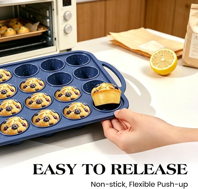 Vinino 24 Cup Silicone Muffin Pan with Metal Reinforced Frame | Nonstick, Food Grade Silicone, Easy Release, Oven Safe, Up To 446°f, Dishwasher Safe, Perfect for Muffins and Cupcakes
