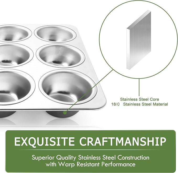 Herogo 2 Pack 12-Cup Stainless Steel Cupcake Pan Tin for Making Egg Muffin Quiches, Metal Muffin Tray Set for Baking, Mini Brownie, Regular Size & Easy Clean, Oven & Dishwasher Safe