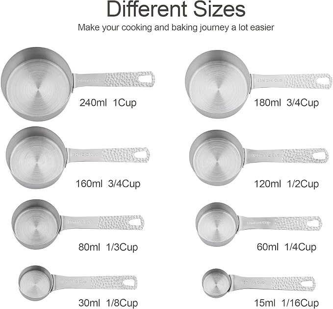 Measuring Cups and Spoons set, 18/8 Stainless Steel Measuring Cups and Spoons, Metal Measuring Tools for Kitchen & Baking, Metric & US Measure Cups and Spoons Set for Dry & Liquid
