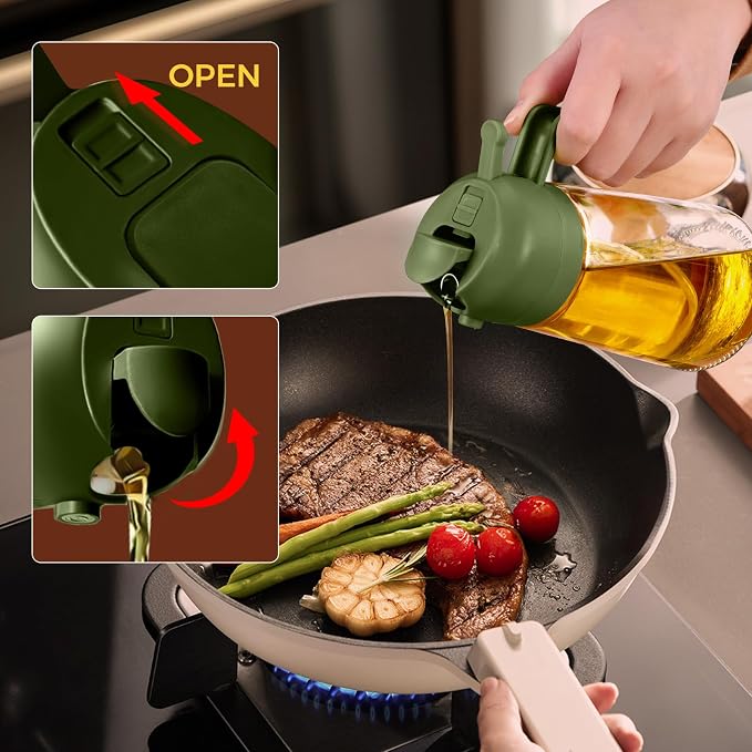 YARRAMATE 4 Pack Olive Oil Sprayer for Cooking, 16oz Glass Oil Dispenser Bottle Set with UV-Protected Dark Glass, 2 in 1 Oil Mister for Air Fryer, Aesthetic Kitchen Gadgets & Gift Set