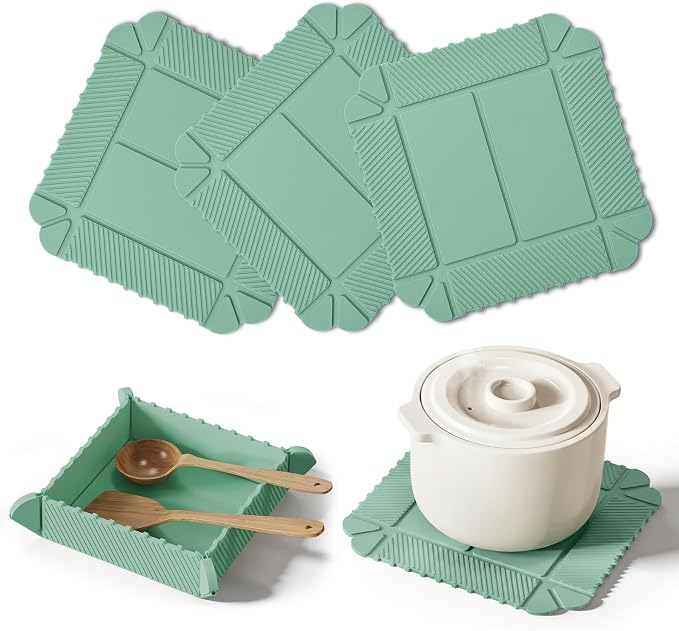 Magnetic Silicone Trivet & Pot Holder, Kitchen Heat Resistant Mat | Trivets for Hot Dishes, Hot Pots & Pans, Non-Slip Hot Pads for Countertops & Dining Table & Oven, Jar Opener & Spoon Rest