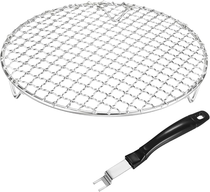 M METERXITY 2-Pack Cooling Rack 9.1" Round 201 Stainless Steel, Silver | Cross Wire Grate Cooling Racks with Grill Grate Lifter for Grilling, Cooking, Steaming, Baking