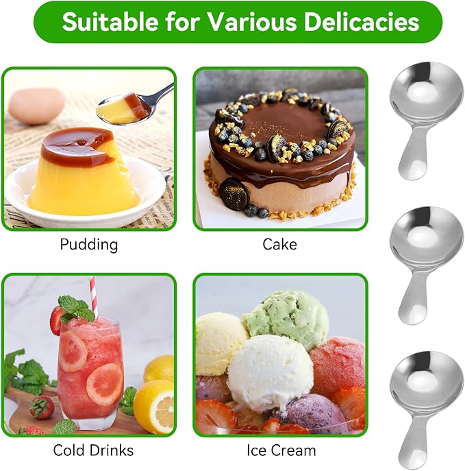 5PCS Ice Cream Scoop, Mini Silver Serve Candy Spoon Stainless Steel Short Handle Salt Condiments Dessert Condiment Spoons for Salt Sugar Condiments Coffee Tea Dessert(Silver)