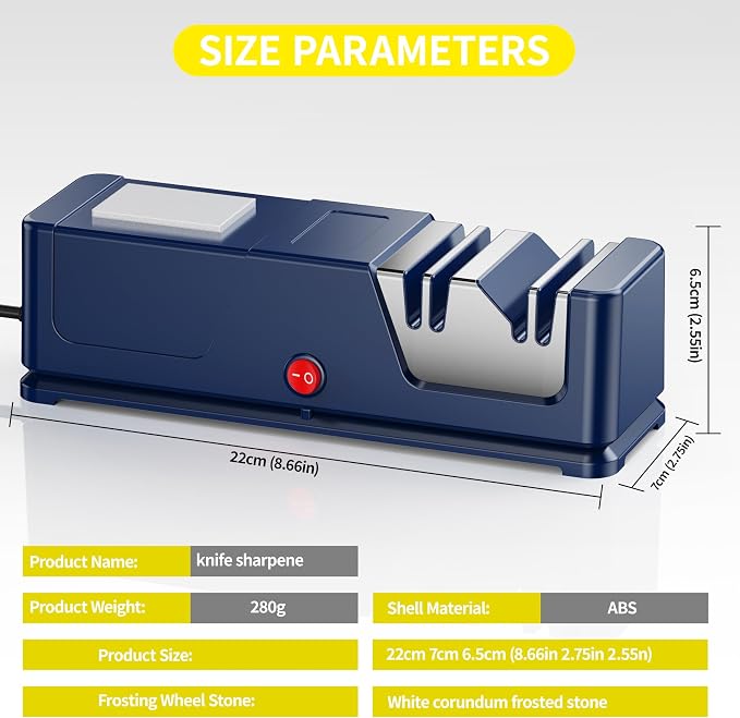 Electric knife sharpener, Professional Diamond Sharpening System with Replaceable Sharpening Abrasives, Fast Sharpening to Restore & Polish Chef Knives (Blue)