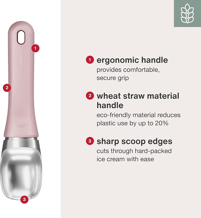 Zyliss Ice Cream Scoop - Stainless Steel Ice Cream Scoop - Dishwasher-Safe Scooper with Eco-Friendly Handle - Pink