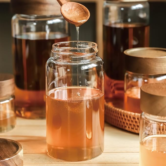 3 Pack 50 fl oz/1500 ml Clear Glass Storage Canister with Airtight Wooden Screw On Lid, Large Tall Decorative Glass Container Jar Set for Coffee, Nut, Tea, Candy, Cookie, Cereal, Sugar, Flour