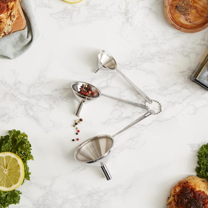RSVP International Endurance Collection Kitchen Spice Jar/Oil Bottle Funnel, Stainless Steel and Dishwasher Safe, Mini Set, Various Sizes