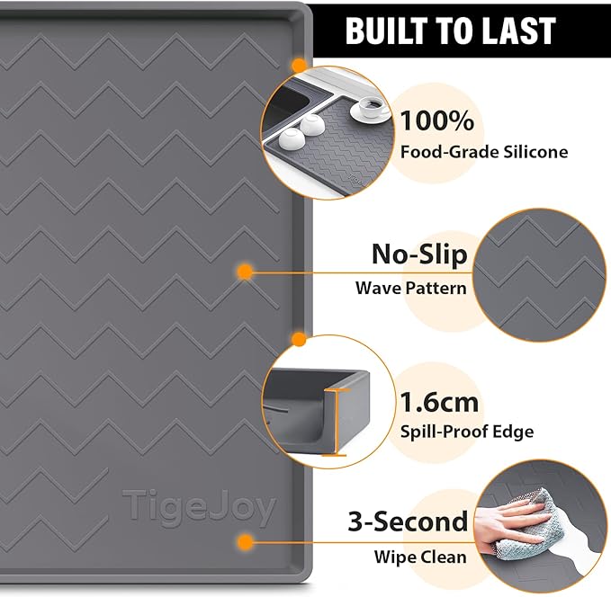 TigeJoy Under Sink Mats for Kitchen Waterproof 19" x 19", Cabinet Liner | Leak-Proof Silicone Mat Sink Protector, Kitchen Essentials Organizer and Storage,Boot or Shoe Tray, Pet Feeding Mat