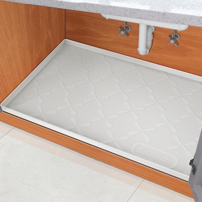 Waterproof Under Sink Mat Silicone 28" x 22" Kitchen Cabinet liner | BPA-Free Silicone Mat with Raised Lip Protects Cabinets from Leaks, Versatile Home Organizer for Bathroom, Pets, Boots, Floor