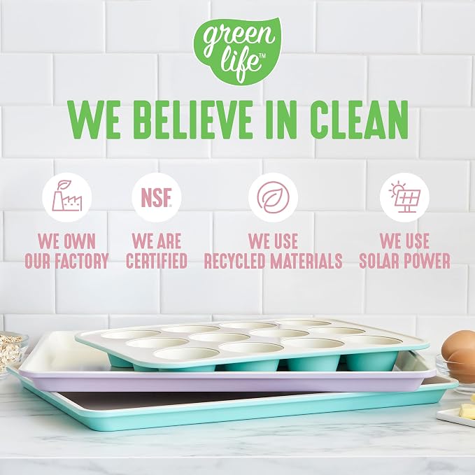 GreenLife 12 Cup Ceramic Nonstick Muffin Pan, Pink