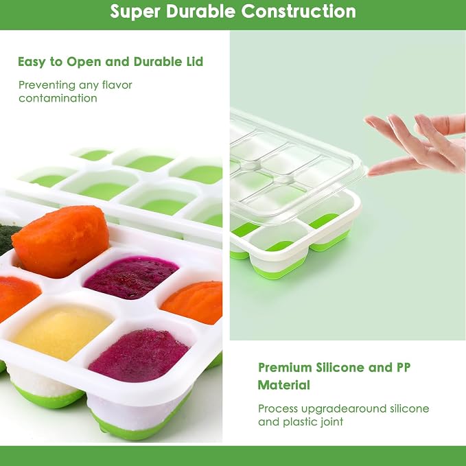 Ice Cube Trays, 4 Pack Durable Stackable Ice Trays for Freezer with Spill-Resistant & Removable Lids, LFGB Certified and BPA Free, Easy-Release 56 pcs Silicone Ice Maker for Cocktail, Coffee, Beer
