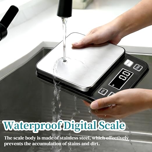 Kitchen Scale 11lb, Waterproof Digital Food Scale with Type-C Charging & Batteries, High Precision Gram and Ounces Scale, 304 Stainless Steel for Weight Cooking, Baking