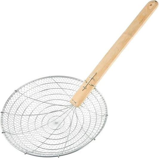 TrueCraftware- 14” Coarse Mesh Skimmer Galvanized Steel with Natural Bamboo Handle- Spider Strainer Ladle Kitchen Frying Food Pasta Spaghetti for Cooking and Frying Pasta Strainer Spoon