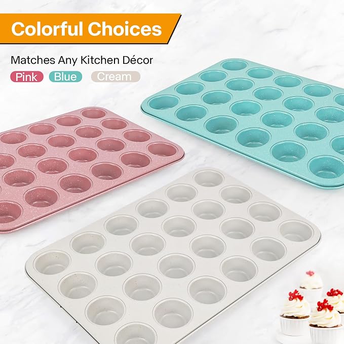 2-Pack 24-Cup Mini Muffin Pan, Ceramic Nonstick Cupcake Tin for Bite-Sized Treats