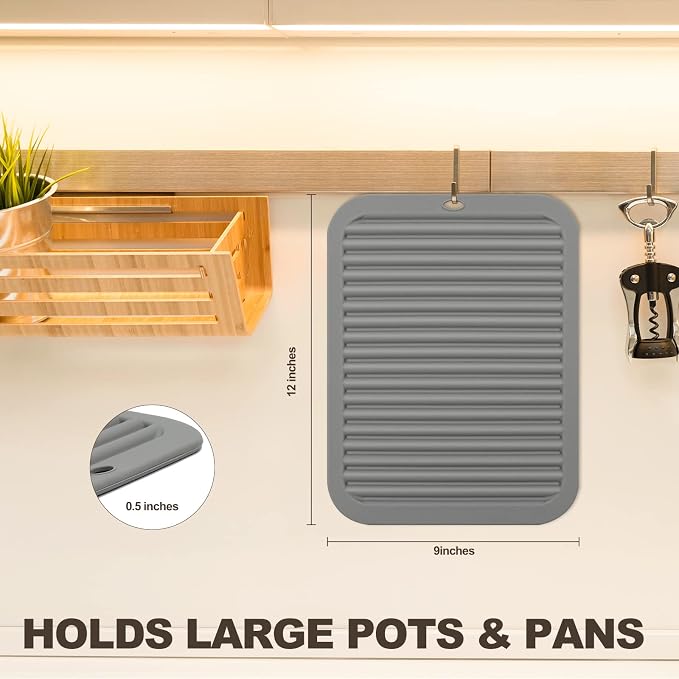 2 Pack Square Trivets for Hot Dishes | 9*12in Silicone Hot Pads for Kitchen,Hot Pots and Pans, Protect Table, Countertops, Heat Resistance to 480°F, Grey