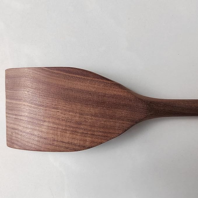 Wooden Spatula for Cooking, Natural Black walnut Wood, 14" Long Handle Angled Wok Spatula, Non Stick Cookware Heat Resistant Kitchen Stir Fry Utensils Black walnut Wooden Utensils for Cooking