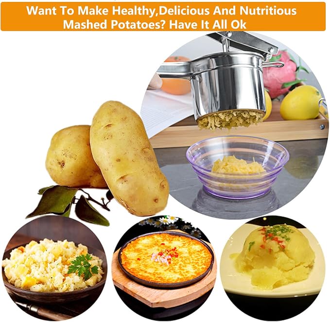 Mo&Bo Large 15oz Potato Ricer with 3 Interchangeable Discs,Heavy Duty Stainless Steel Sweet Potato Masher and Ricer Kitchen Tool,Ricer for Mashed Potatoes,Manual Press Fruit Juicers,Ergonomic Handle