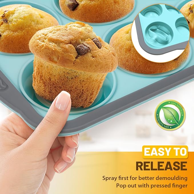 Silicone Muffin Pan, 6 Cups Non-Stick Cupcake Pan, Food-Grade BPA-Free Muffin Tin, Oven-Safe 450 °F, Reinforced Steel Frame, Easy-Grab Handles, Quick-Release 2.7" Baking Molds for Mini Treats