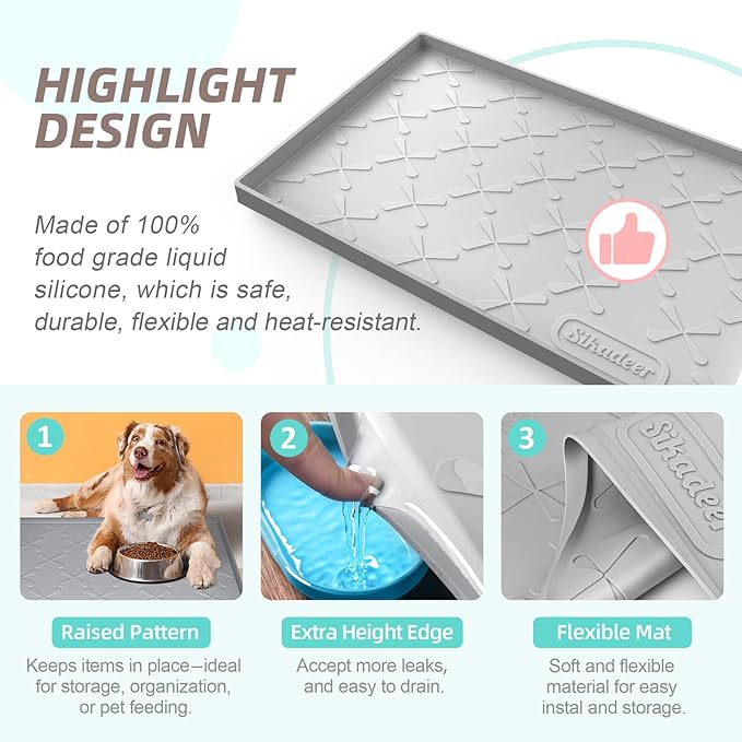 Waterproof Under Sink Mat Silicone 22"x19", Kitchen Cabinet Liner | BPA Free Home Organizer and Storage, Thick Raised Edge Cabinet Protector, Non-Slip Dog & Cat Mat, Dish Drying Mat