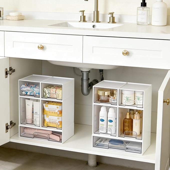 Vtopmart Stackable Storage Drawers Set of 5, Baby Bottle Organizer, White | Multi-purpose Boxes for Bathroom, Beauty Supplies,Ideal for Kichen Countertop, Vanity, Pantry Organization