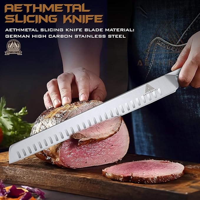 Brisket Slicing Knife, 12 Inch Carving knife - German High Carbon Steel, Full Tang Handle, BBQ Meat Cutter with Ergonomic Grip for Brisket, Beef Roast, Ham & More
