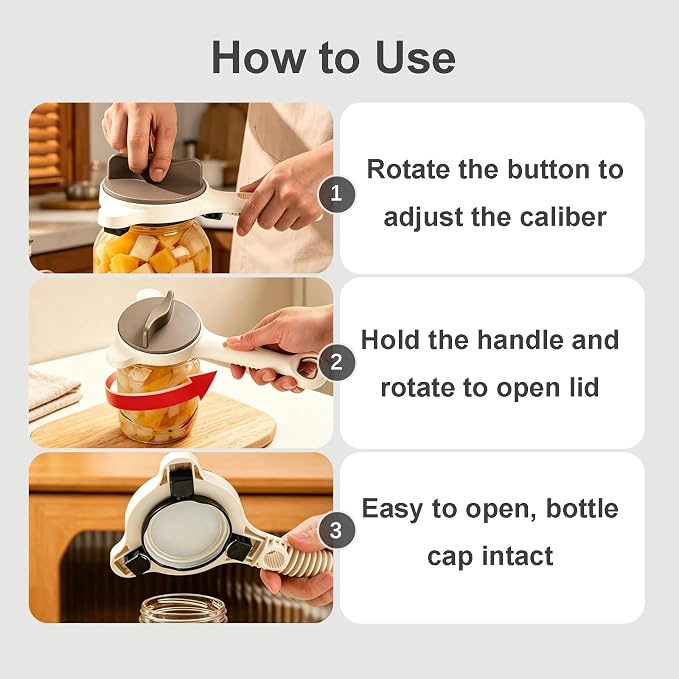 4-in-1 Adjustable Jar Opener for Seniors with Arthritis (Black)