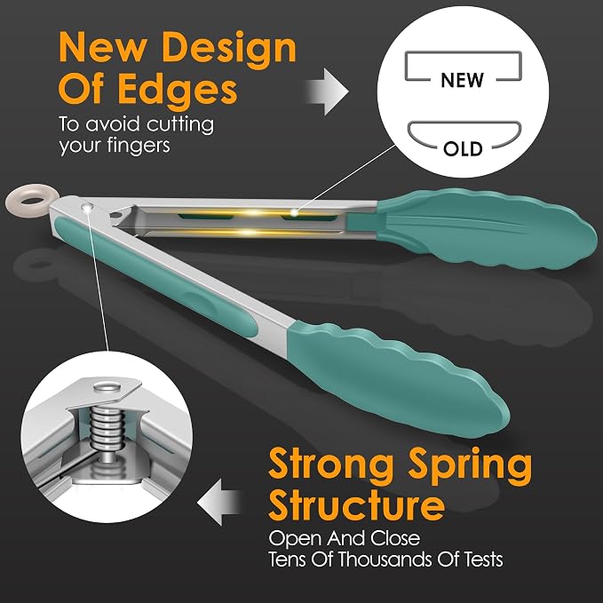 Hotec Silicone Kitchen Tongs for Cooking 9-Inch, Set of 3, Neutral | Serving Tongs with Silicone Tips, heat resistance 600°F, Durable Spring Locking Mechanism