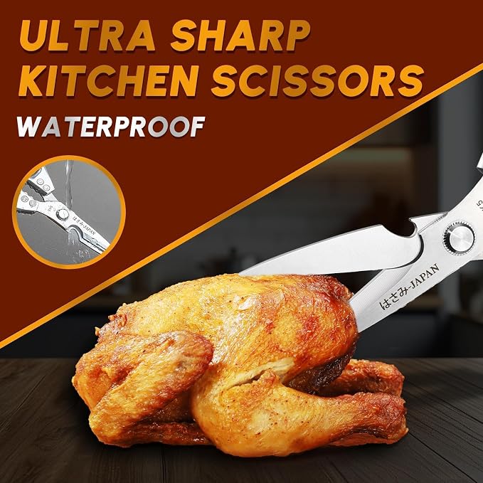 Huusk Kitchen Shears Set, Heavy Duty Poultry Shears, Japanese Kitchen Scissors for Meat, Chicken Bones, and Turkey, Gifts for Men Women