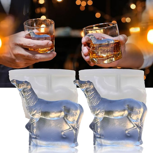 3D Horse Ice Cube Trays - Silicone Mold for Cocktail, Bar; Fun Animal Shape Large Horse Gift Pack of 2