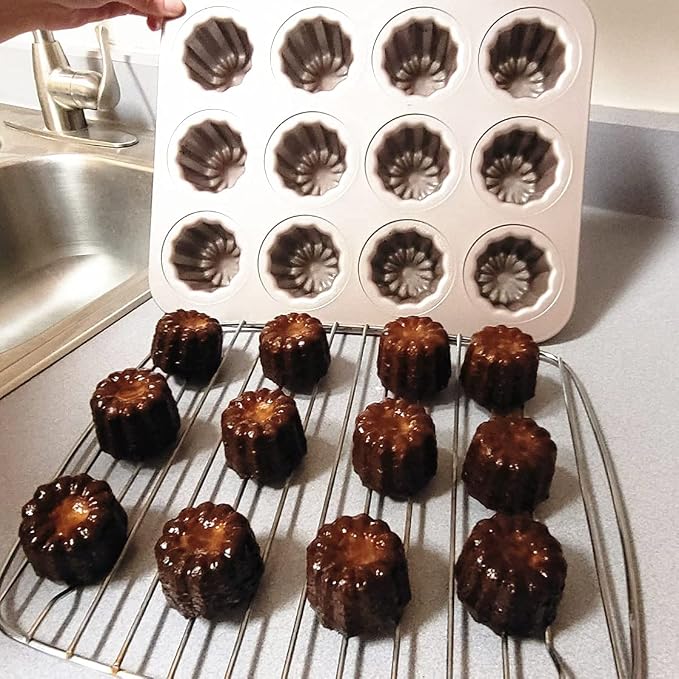 The Love 12-Cavity Nonstick Canele Mold Baking Cake Pan for Bread Muffin Cake Baking Pan, Gold