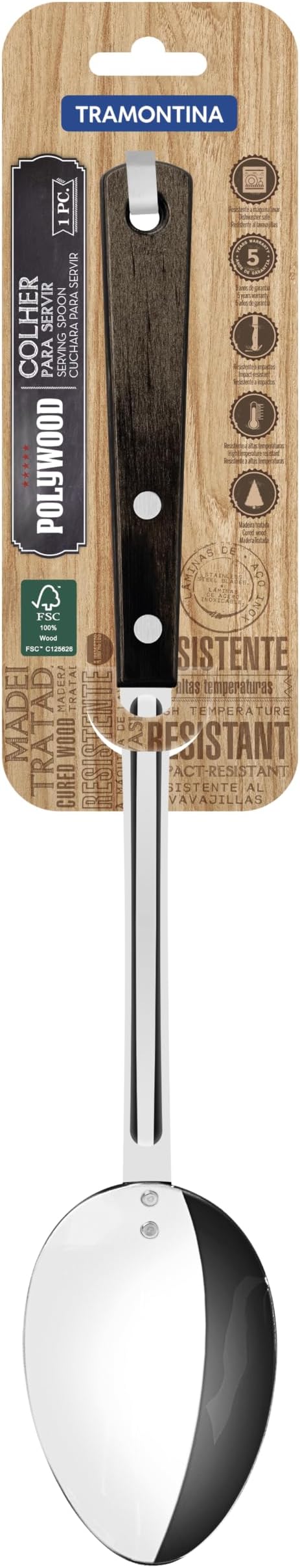 Tramontina 21158/190 Wooden Ladle, Polywood, 13.4 inches (34 cm), Vertical, Dark, Dishwasher Safe, Lightweight, Durable, Natural Wood, Made in Brazil