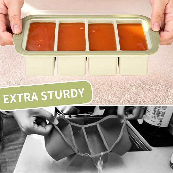 Aichoof 1 Cup Extra Large Silicone Ice Cube Freezing Trays with Silicone lid for soup saver, Freezer Container for broth,sauce, butter -makes 1cup ice Cube(2 PACK) (Light Green, 2 PACK)