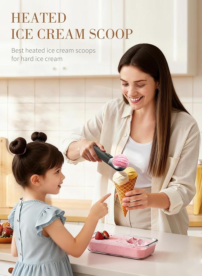 Heated Ice Cream Scoop Rechargeable, Electric Ice Cream Scoop for Hard Icecream and More with LED Display, Self-Warming Heats To 158℉, IP67 Waterproof Easy To Clean, Ideal Kitchen Gifts (Black)