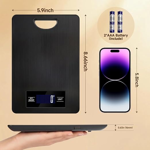 Food Scale, Digital Kitchen Scale with Hanging Loop, 11lb Baking Scale | 1g Accuracy, g/oz,etc.5 Unit Conversion, Tare Function, Fingerprint-Resistant Steel, Suitable for Cooking, Baking ,Meal Prep