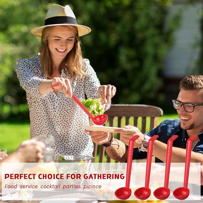 Tioncy 20 Pcs 1 oz Plastic Small Ladles with 8 Inches Long Handle, Mini Ladle for Serving Salsa Sauce Dressing Punch Bowl Sauces and Toppings (Red)