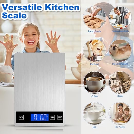 Food Scale, Digital Kitchen Scale for Kitchen 1g Precision, 22lb | Tare Function, Backlit LCD, Incloud Batteries 304 Stainless Steel 5 Units (g/kg/lb:oz/ml/fl.oz) For Baking Cooking Prep