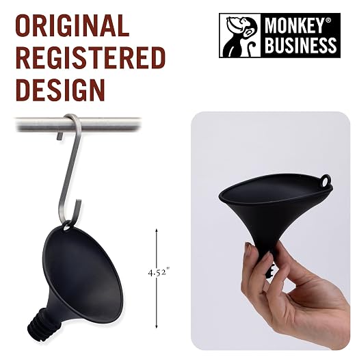 Monkey Business Stedi Silicone Funnel for Filling Bottles, Kitchen Funnel for Water Bottle Liquid Transfer, Steady Pour Hands-Free Pour Tool