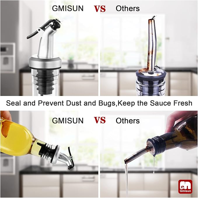 gmisun Olive Oil Dispenser And Vinegar Bottle 3 Pack 17oz, For Kitchen, Glass Cooking Oil Container Cruet with Pourer Spout, Funnel And Labels, Clear