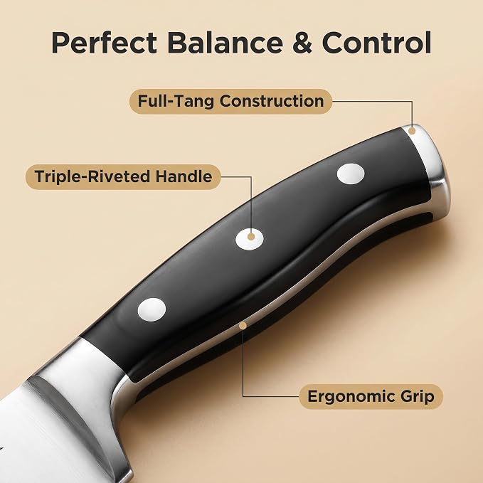 McCook® Knife Sets,German Stainless Steel Kitchen Knife Block Set with Built-in Sharpener, 15-Piece Razor-Sharp Kitchen Knives, Forged Triple Rivet,Full Tang,Ergonomic Handle,Elegant Box for Gift