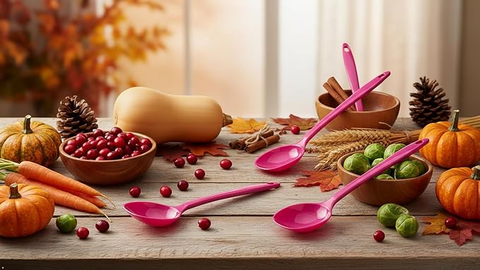Reston Lloyd Cooking Spoon for Serving, Basting, Mixing, Heat Resistant, BPA Free Melamine 11 inch Utensil with Ergonomic Handle, Set of 6, Magenta