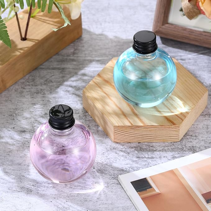 Layhit 24 Pcs Spherical Plastic Potion Bottles Ball Shape Round Bottles 3.4 oz Sand Art Jar with 5 Funnels Decorative ‌container Candy Jar for Valentines Birthday DIY Crafts (Black,Aluminum Lid)